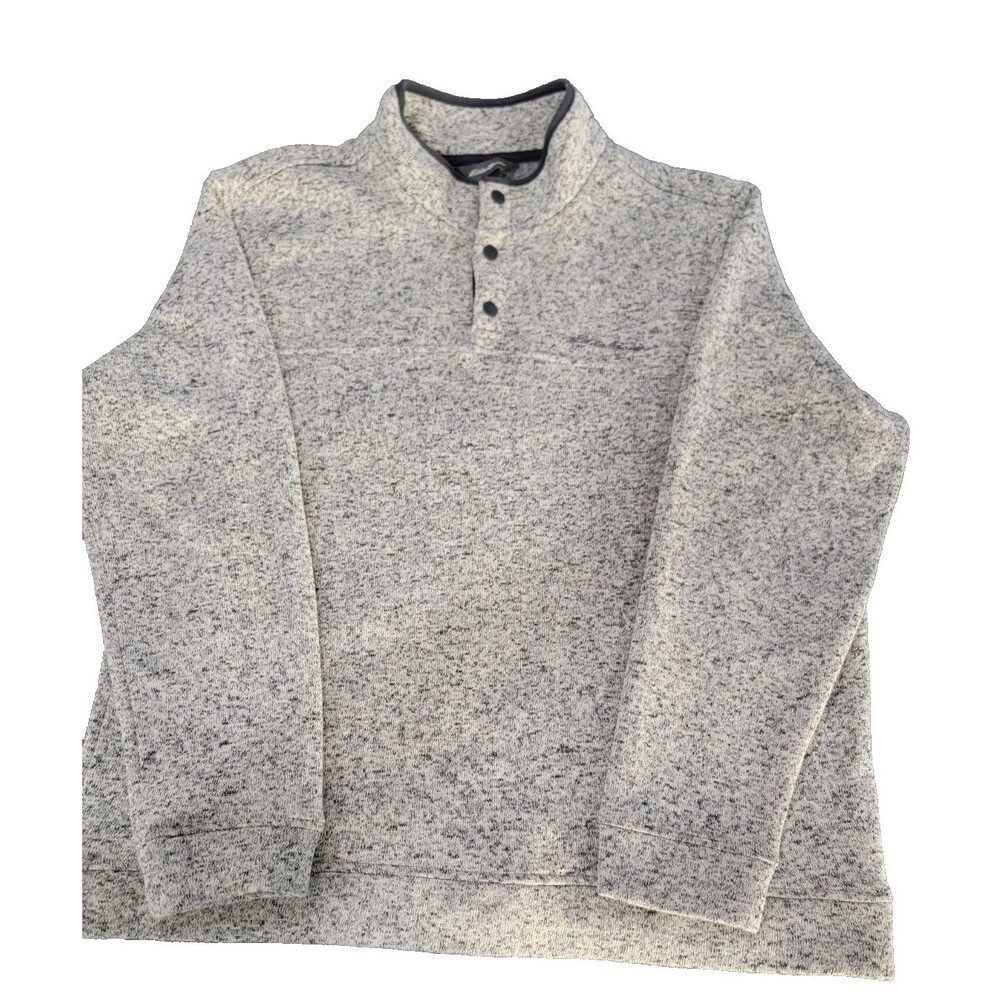 Eddie Bauer Sweater Mens XL Radiator Fleece Quarter Button Snap Gray Fall